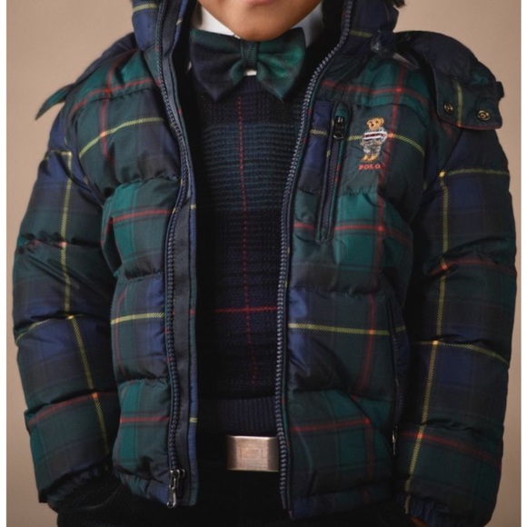 🧸💙Ralph Lauren Polo Bear Polo Tartan Down Jacket size 3T💙🧸 - Picture 1 of 9
